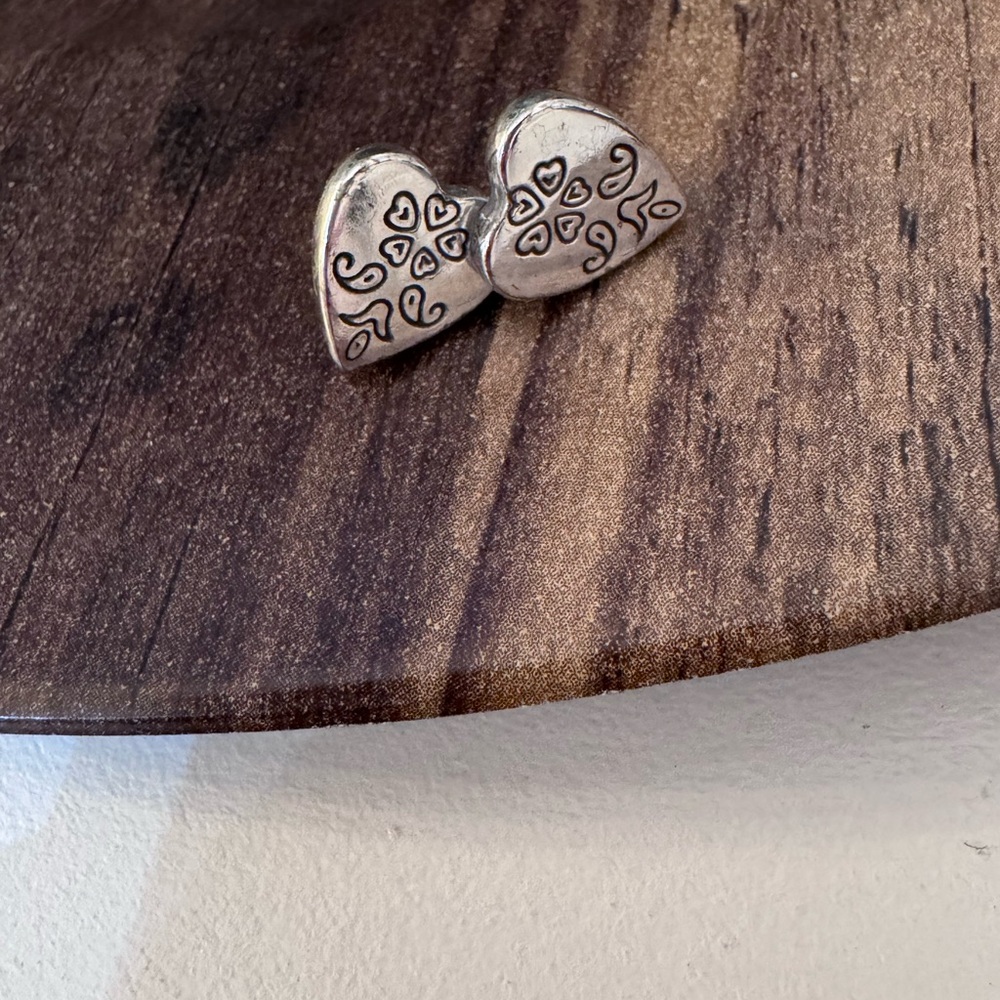 Brighton Heart-Shaped Silver Stud Earrings with heart scroll designs -retired